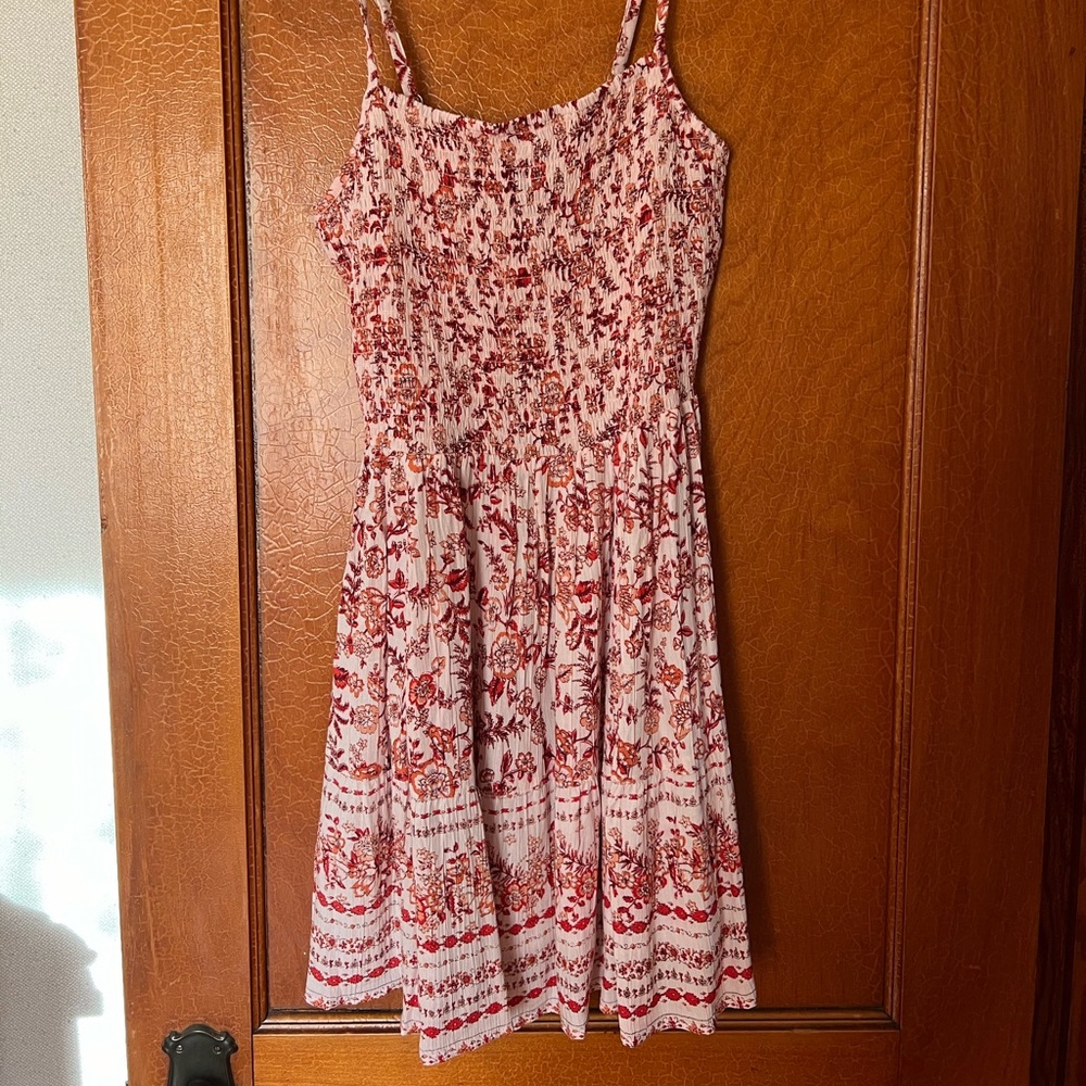 Pink and red design mini dress